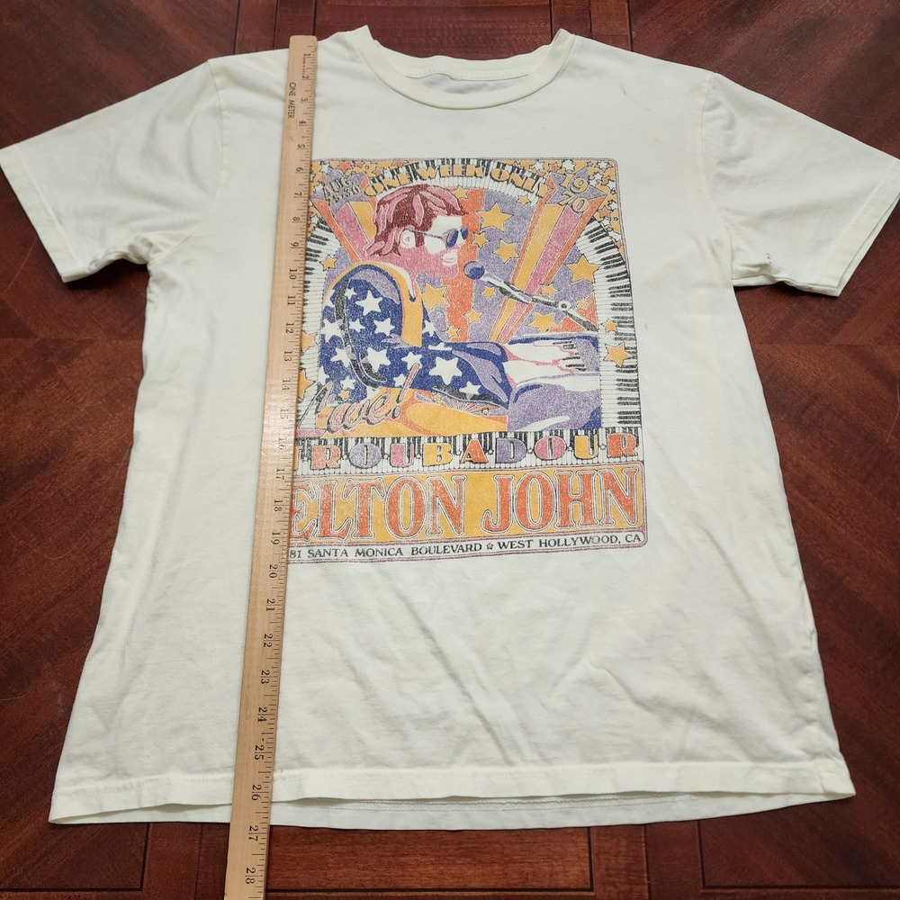 Elton John T Shirt Mens L Cream Troubadour 1970 Live Graphic Cotton Concert Tee - Picture 8 of 10